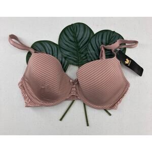Wacoal 853204 Mauve Pink Stripe Floral Lace Padded Underwire Back Closure Bra